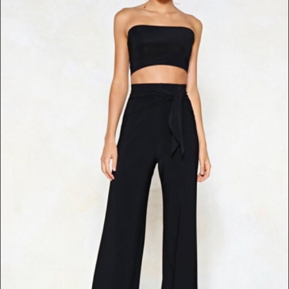 Black Bandeau Top and Wide Leg Pant Set